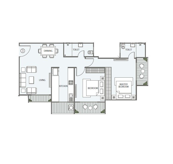 Floor plan of 2 BHK 1390 Sq. Ft. Apartment in Atul Hillcreast, Mumbai