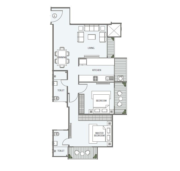 Floor plan of 2 BHK 953 Sq. Ft. Apartment in Atul Hillcreast, Mumbai