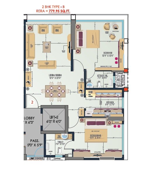 2 BHK 800 Sq. Ft. Apartment