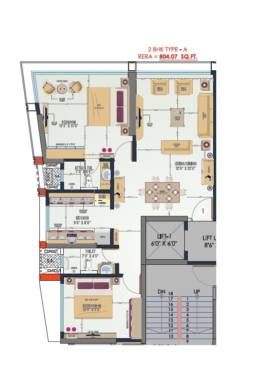 2 BHK 804 Sq. Ft. Apartment
