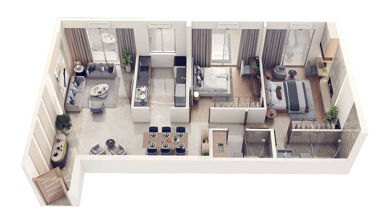 Floor plan of 2 BHK 740 Sq. Ft. Apartment in Aum Laxmi Kusum, Mumbai