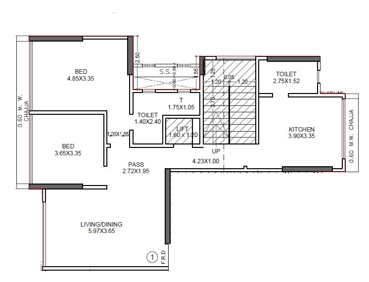 Floor plan of 2 BHK 1030 Sq. Ft. Apartment in Aum Nav Kiran, Mumbai