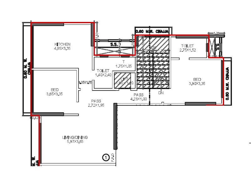 Floor plan of 2 BHK 1048 Sq. Ft. Apartment in Aum Nav Kiran, Mumbai