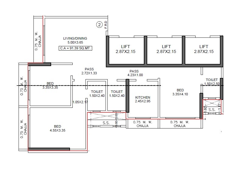 Floor plan of 3 BHK 1148 Sq. Ft. Apartment in Aum Nav Kiran, Mumbai