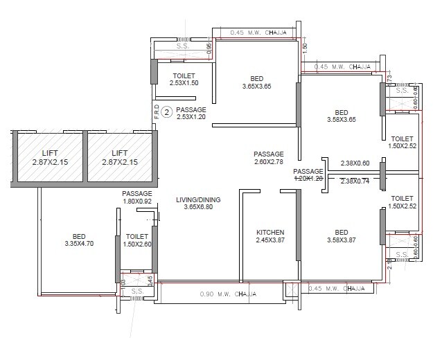 Floor plan of 4 BHK 1583 Sq. Ft. Apartment in Aum Nav Kiran, Mumbai