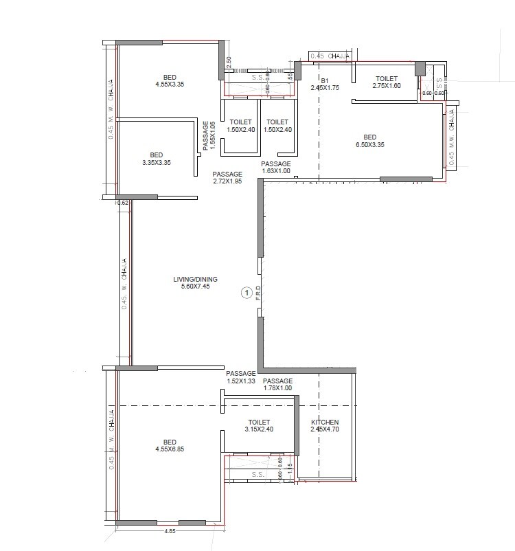Floor plan of 4 BHK 1881 Sq. Ft. Apartment in Aum Nav Kiran, Mumbai