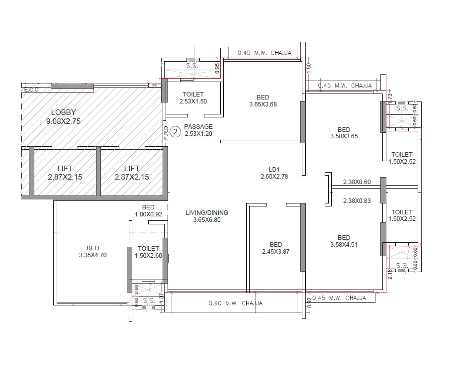 Floor plan of 5 BHK 2571 Sq. Ft. Apartment in Aum Nav Kiran, Mumbai