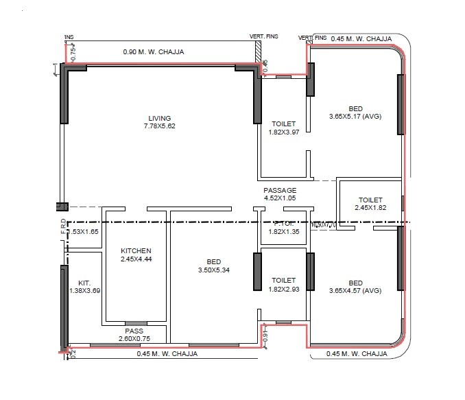 Floor plan of 3 BHK 1625 Sq. Ft. Apartment in Aum Nirvan, Mumbai