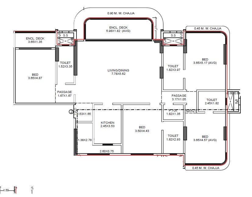 Floor plan of 4 BHK 1923 Sq. Ft. Apartment in Aum Nirvan, Mumbai