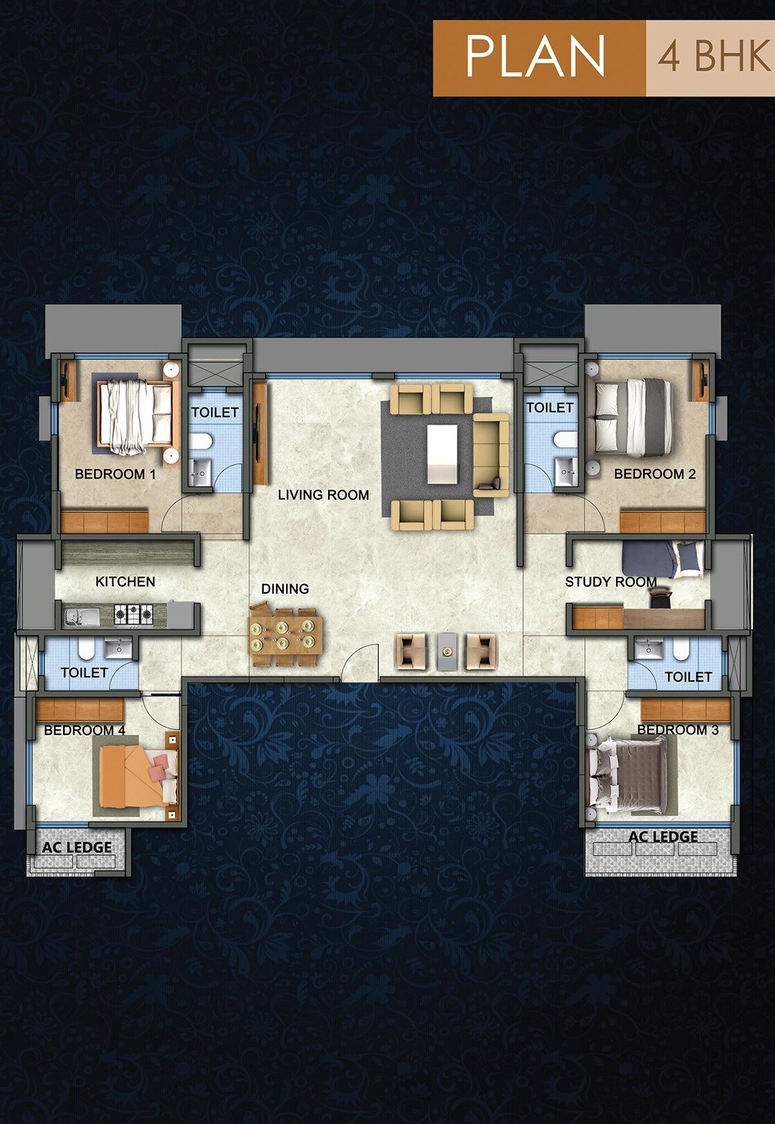 Floor plan of 5 BHK 2067 Sq. Ft. Apartment in Aura Zephyr, Mumbai