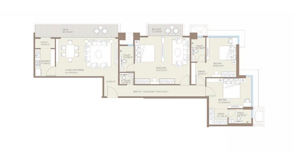 Floor plan of 3 BHK 1676 Sq. Ft. Apartment in Aurum Helios, Mumbai