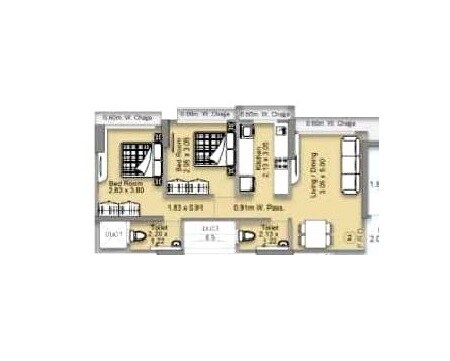Floor plan of 2 BHK 581 Sq. Ft. Apartment in Ava Guru Dwarka, Mumbai