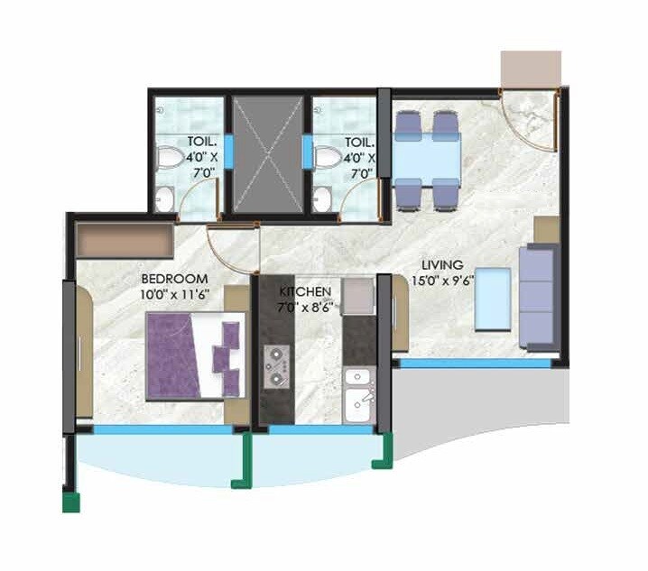 1 BHK 402 Sq. Ft. Apartment