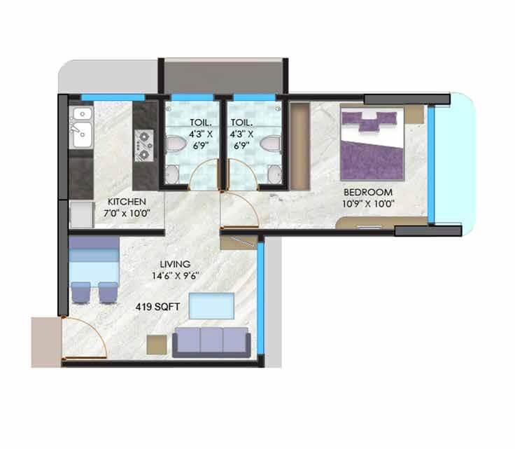 1 BHK 419 Sq. Ft. Apartment