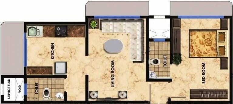 Floor plan of 1 BHK 700 Sq. Ft. Apartment in Avalon Paradise, Mumbai