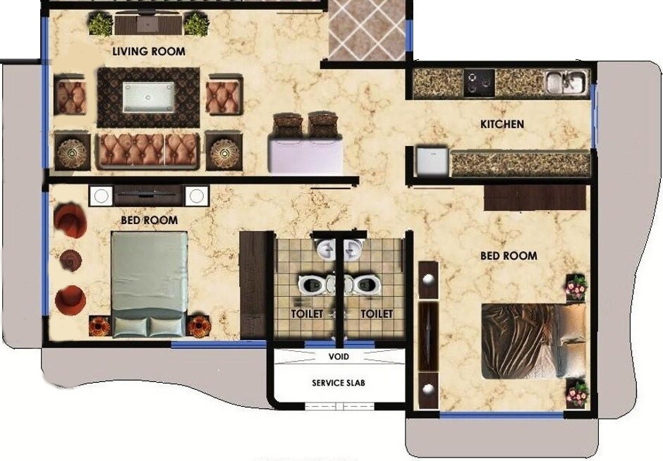 Floor plan of 2 BHK 1155 Sq. Ft. Apartment in Avalon Paradise, Mumbai