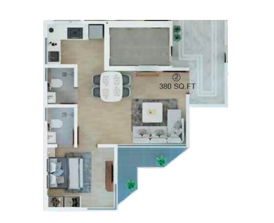 Floor plan of 1 BHK 380 Sq. Ft. Apartment in Avant Heritage, Mumbai