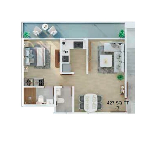 Floor plan of 1 BHK 427 Sq. Ft. Apartment in Avant Heritage, Mumbai