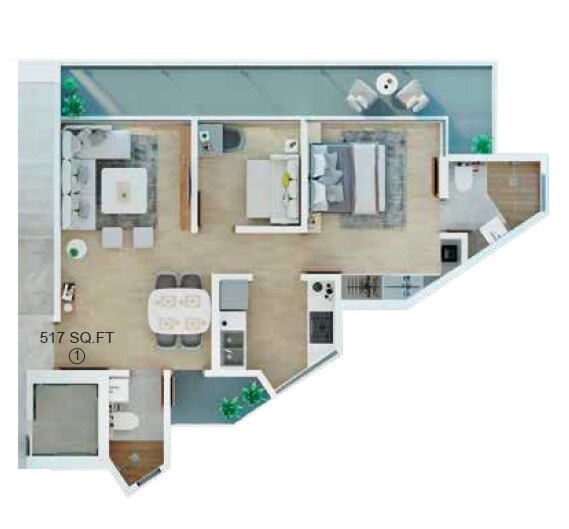 Floor plan of 1 BHK 517 Sq. Ft. Apartment in Avant Heritage, Mumbai