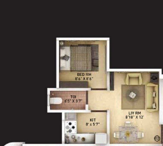 Floor plan of 1 BHK 270 Sq. Ft. Apartment in Avant Hillway, Mumbai