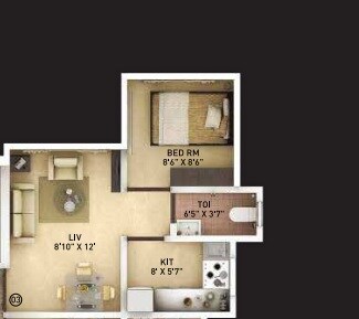 Floor plan of 1 BHK 395 Sq. Ft. Apartment in Avant Hillway, Mumbai