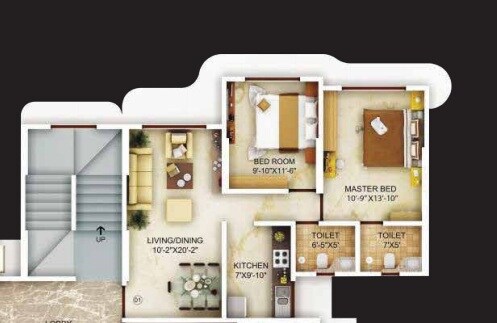 Floor plan of 2 BHK 550 Sq. Ft. Apartment in Avant Hillway, Mumbai