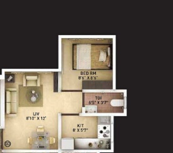 Floor plan of 1 BHK 269 Sq. Ft. Apartment in Avant Hillway Supreme D, Mumbai