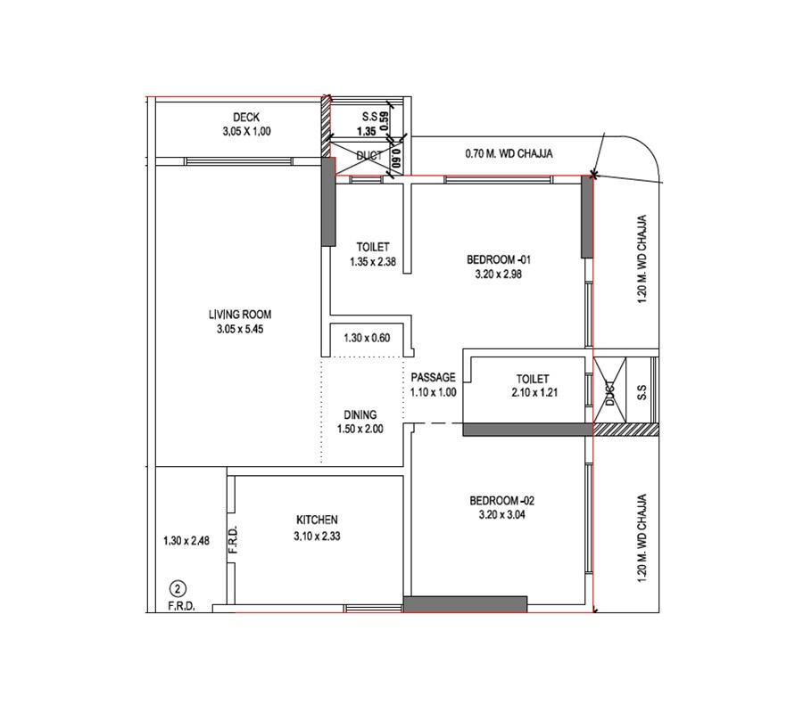 2 BHK 655 Sq. Ft. Apartment