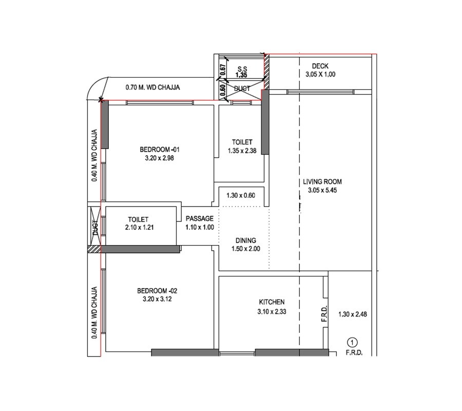 2 BHK 705 Sq. Ft. Apartment