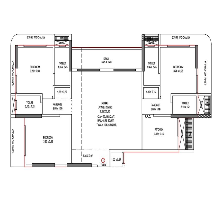 Floor plan of 3 BHK 1141 Sq. Ft. Apartment in Avhad Homestead, Mumbai