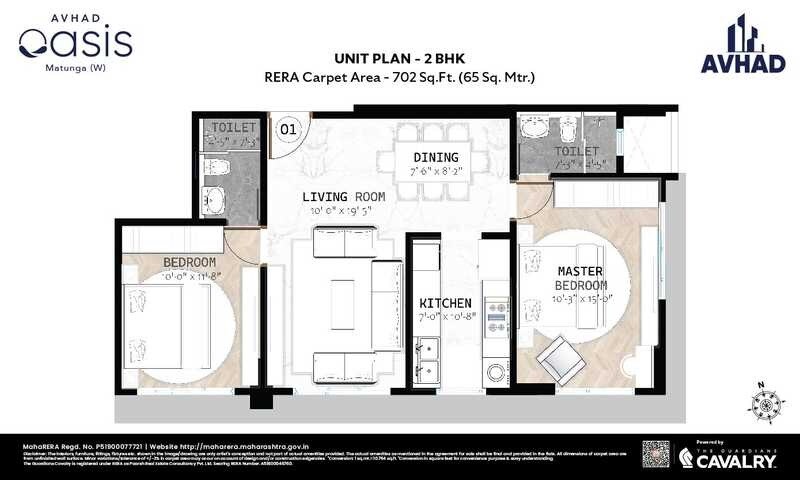 Floor plan of 2 BHK 702 Sq. Ft. Apartment in Avhad Oasis, Mumbai