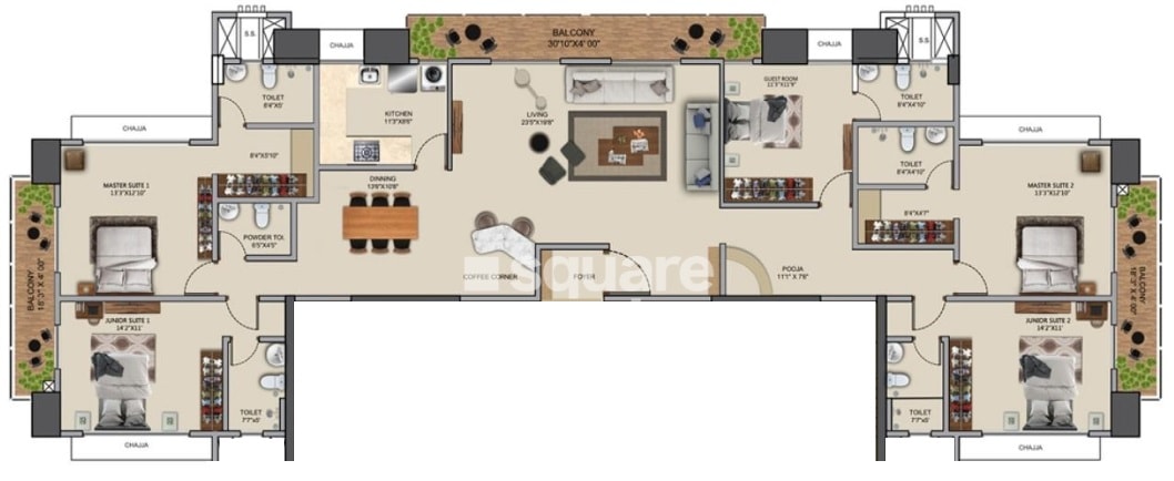 Floor plan of 5 BHK 5550 Sq. Ft. Apartment in Avighna Nishika Elysium, Mumbai