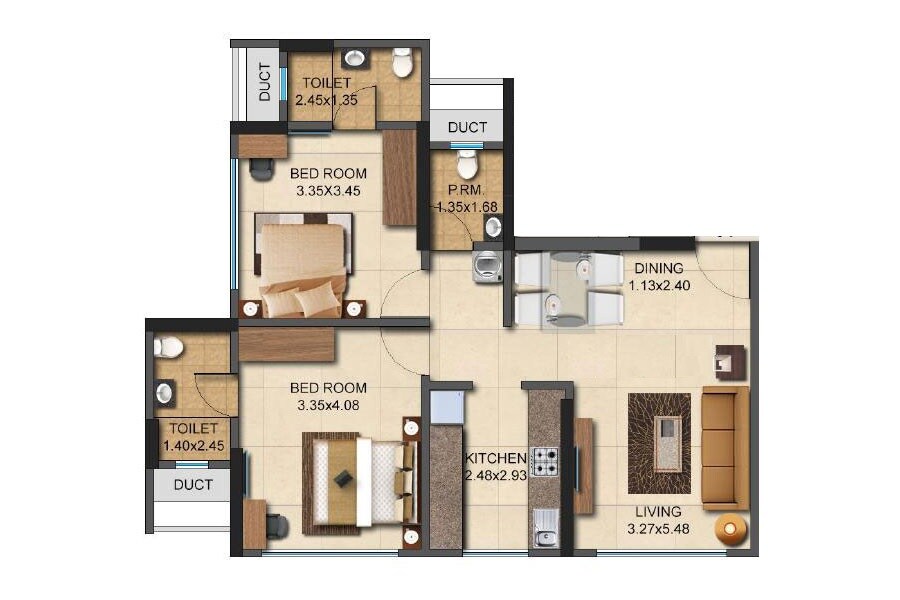 2 BHK 600 Sq. Ft. Apartment