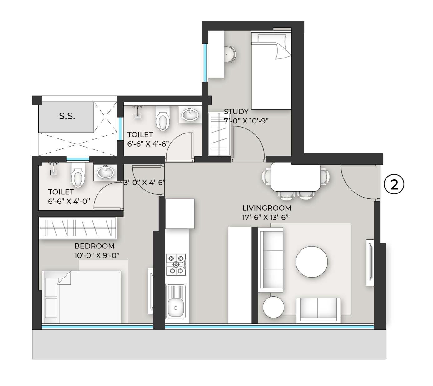 2 BHK 490 Sq. Ft. Apartment