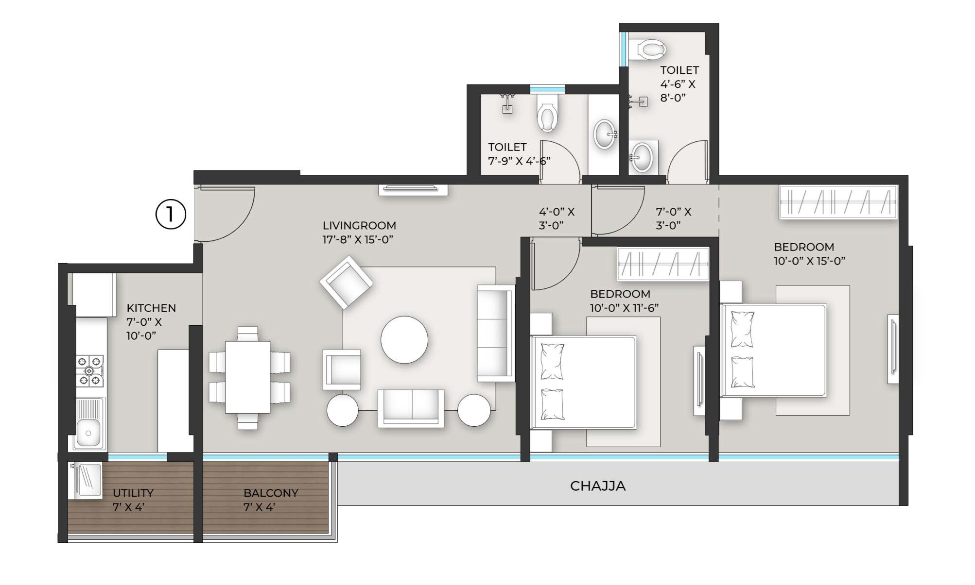 Floor plan of 2 BHK 792 Sq. Ft. Apartment in AVS Rudraksh Towers, Mumbai