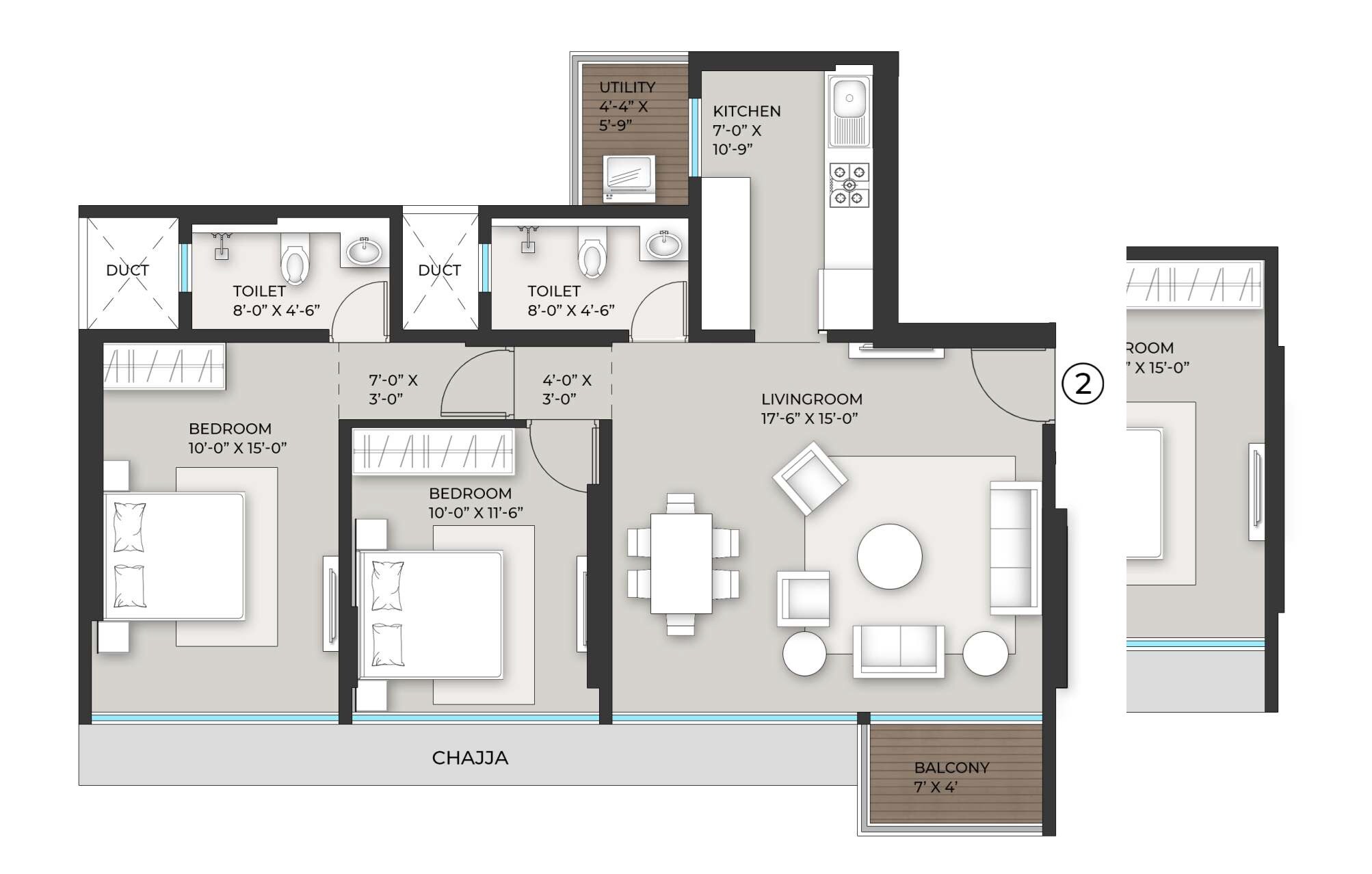 2 BHK 878 Sq. Ft. Apartment