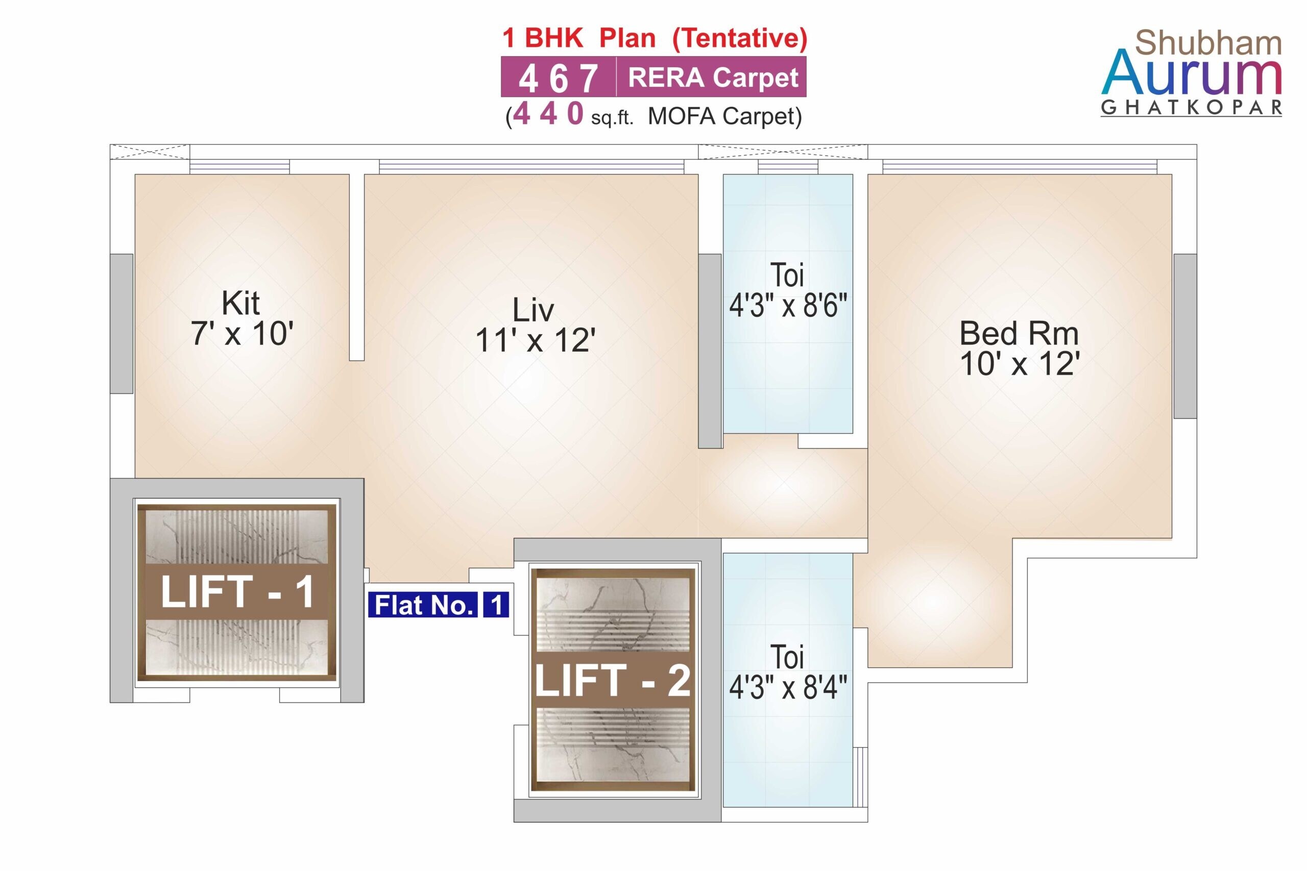 1 BHK 467 Sq. Ft. Apartment