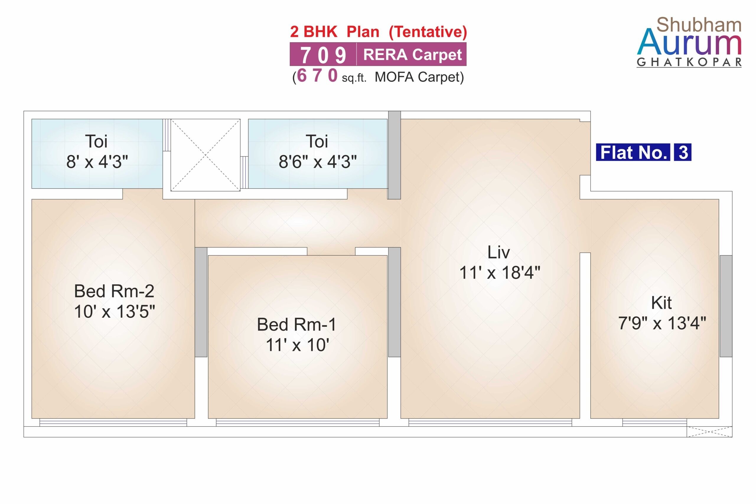 Floor plan of 2 BHK 709 Sq. Ft. Apartment in Avvad Shubham Aurum, Mumbai