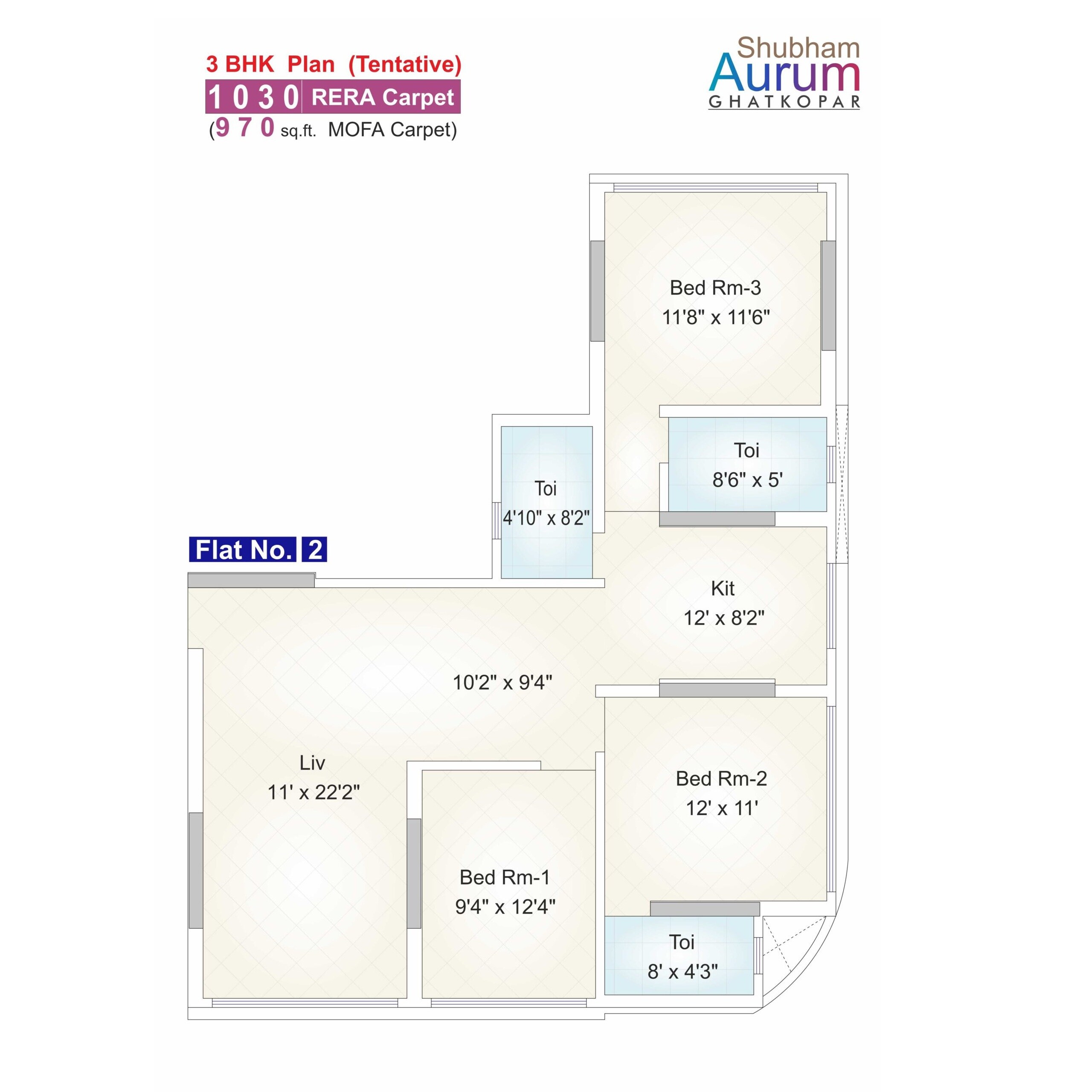 3 BHK 1030 Sq. Ft. Apartment