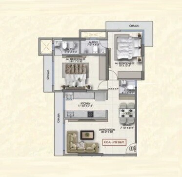 2 BHK 760 Sq. Ft. Apartment