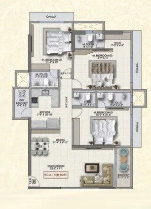 3 BHK 859 Sq. Ft. Apartment