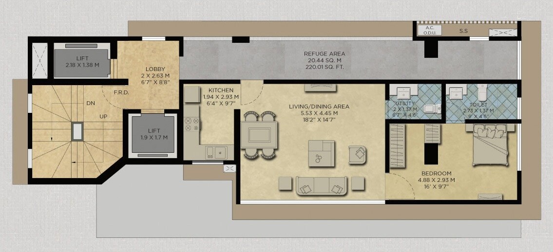 Floor plan of 1 BHK 560 Sq. Ft. Apartment in Axiom Inizia, Mumbai