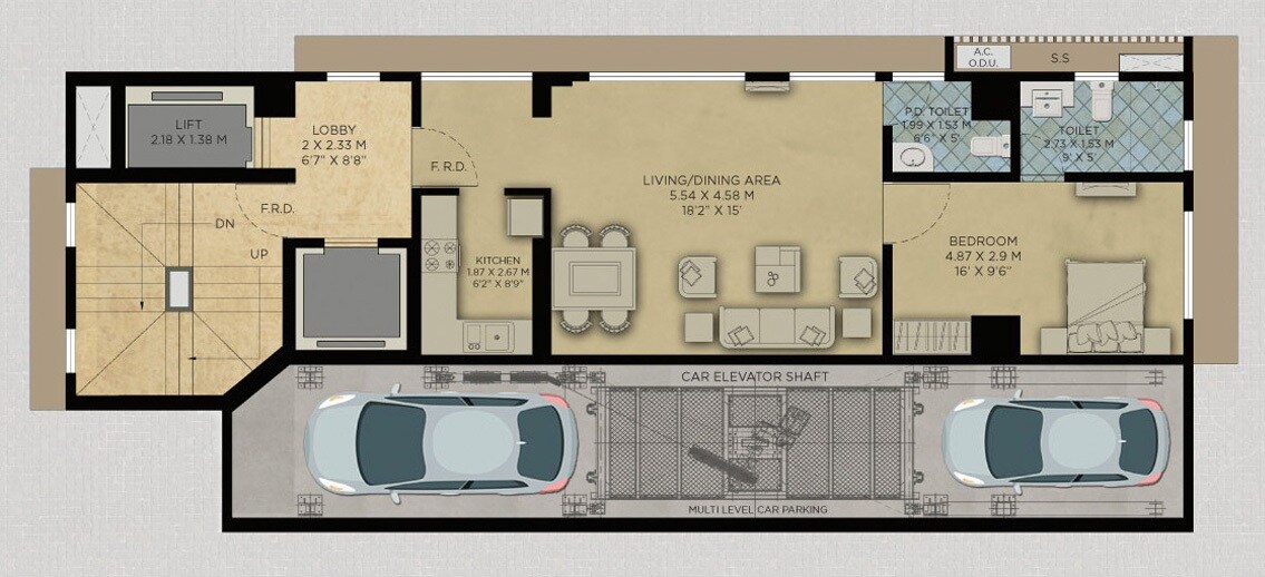 Floor plan of 1 BHK 600 Sq. Ft. Apartment in Axiom Inizia, Mumbai