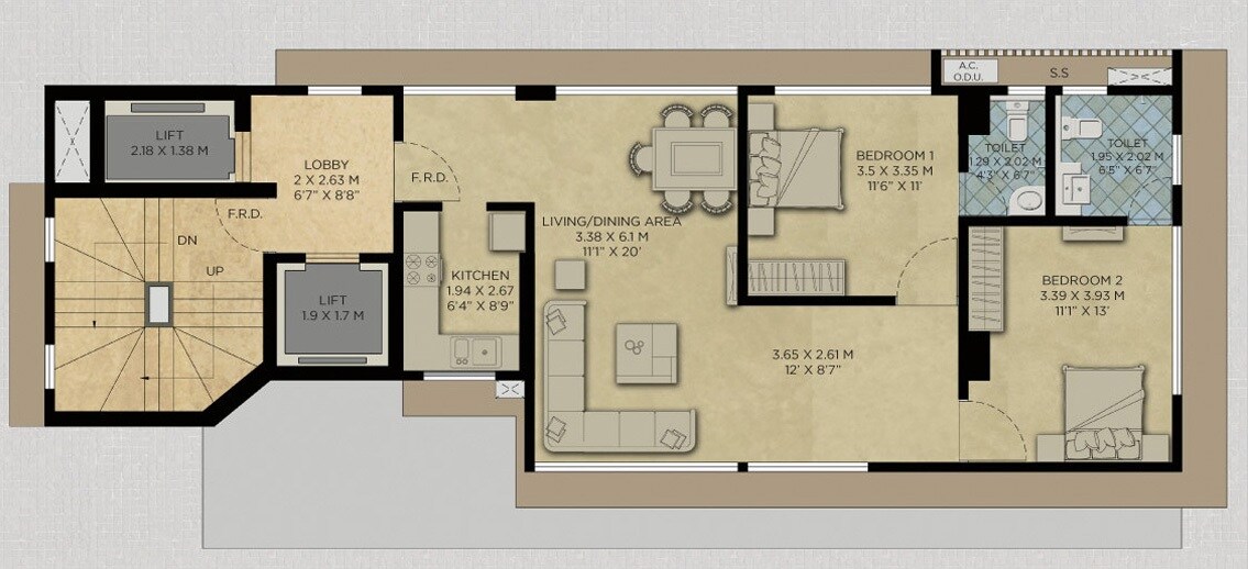 Floor plan of 2 BHK 764 Sq. Ft. Apartment in Axiom Inizia, Mumbai