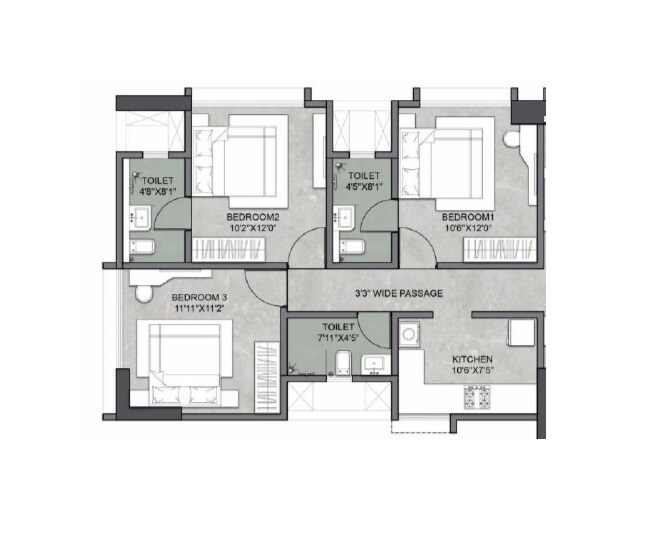 Floor plan of 3 BHK 900 Sq. Ft. Apartment in Axiom Rudra, Mumbai