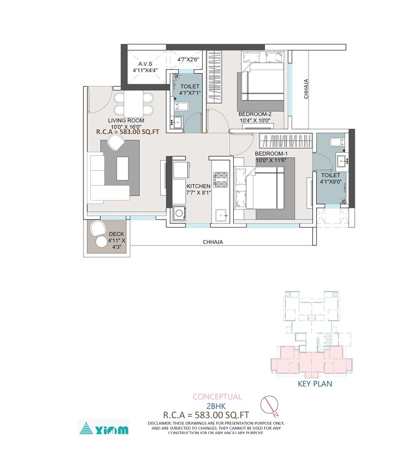 Floor plan of 2 BHK 583 Sq. Ft. Apartment in Axiom Vriksh, Mumbai