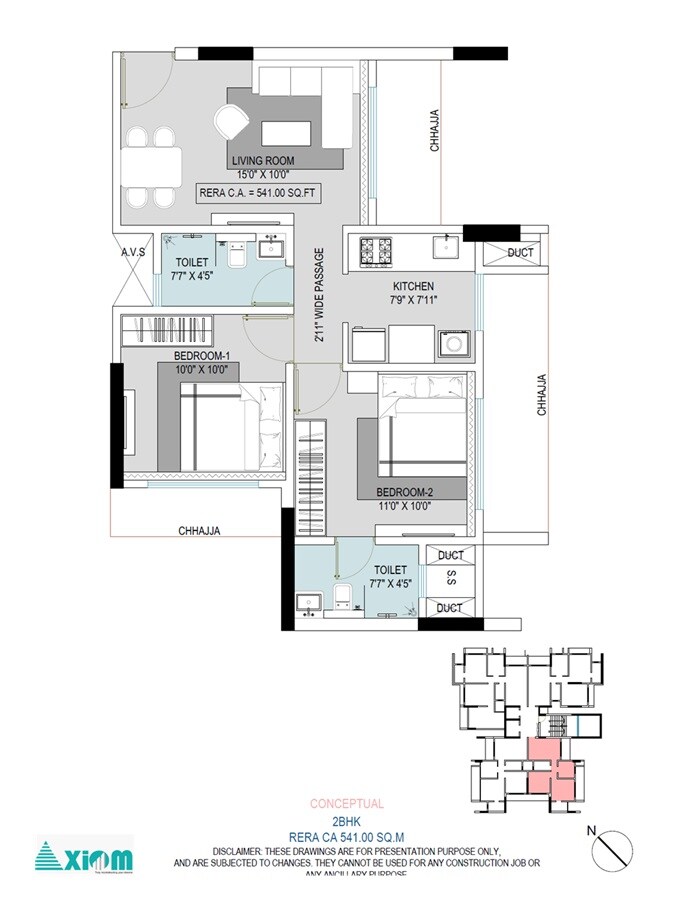 Floor plan of 2 BHK 541 Sq. Ft. Apartment in Axiom Vrindavan, Mumbai