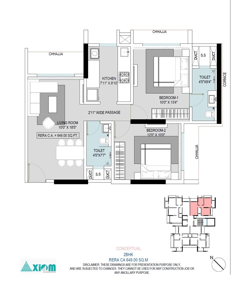 Floor plan of 2 BHK 649 Sq. Ft. Apartment in Axiom Vrindavan, Mumbai