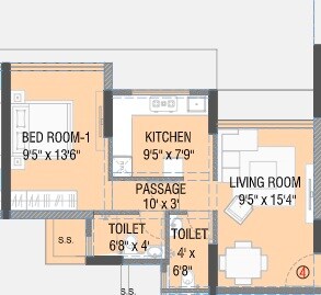 Floor plan of 1 BHK 350 Sq. Ft. Apartment in Ayodhya Saffron, Mumbai