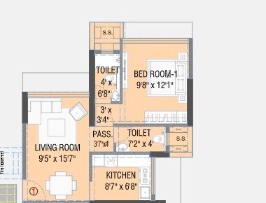 Floor plan of 1 BHK 461 Sq. Ft. Apartment in Ayodhya Saffron, Mumbai